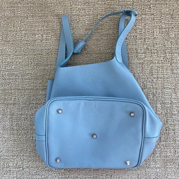 Light Blue Pebbled Leather Bucket Bag Lock Clemence Taurillon Picotin Bag - Picture 8 of 8
